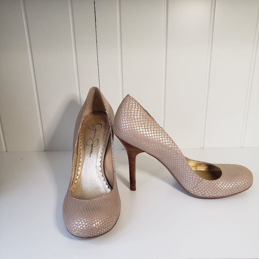 Jessica Simpson Taupe snakeskin heels